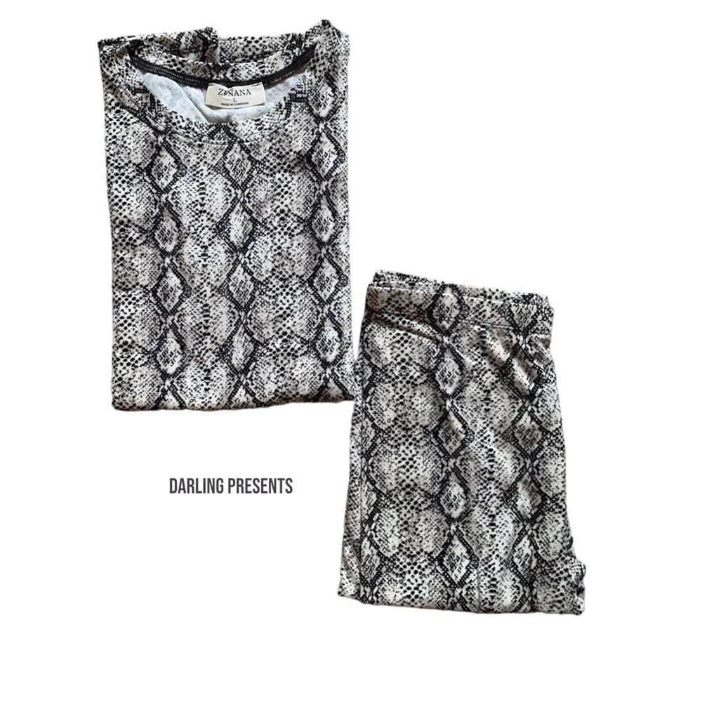 Zenana Python Snake Print Micro Fiber Loungewear Set Women Color Black Size L